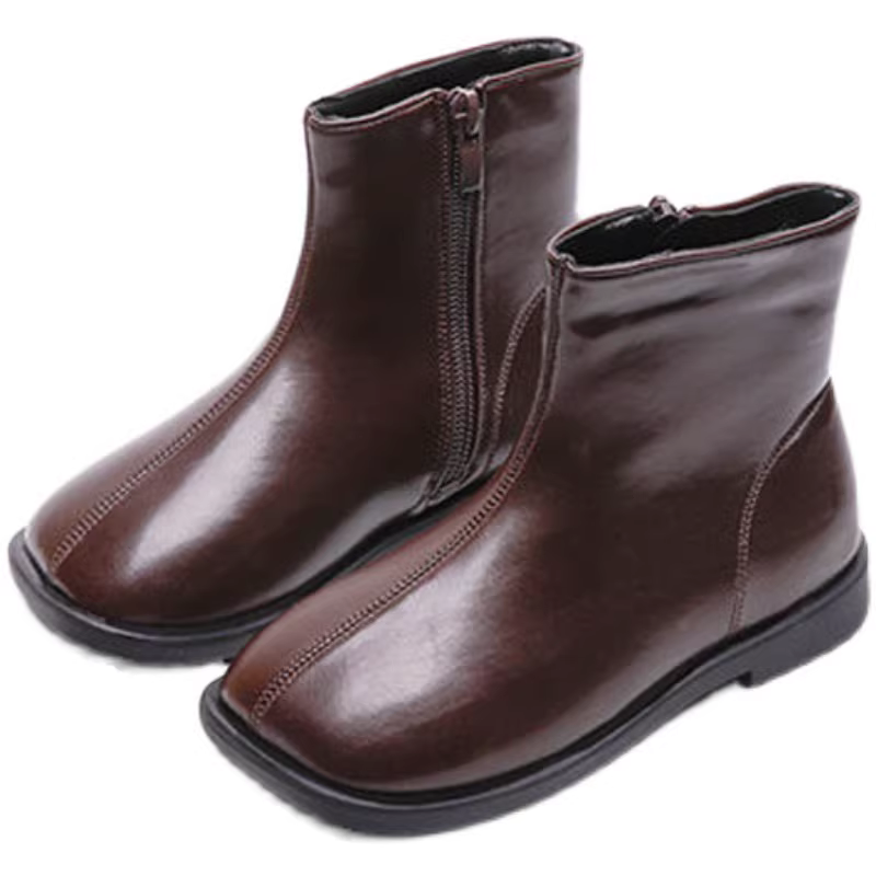 Giày bốt ngắn trẻ em mùa đông 2025 kiểu mới, giày bốt da thật kiểu Anh cho bé gái, giày bốt mùa thu kiểu bé, giày bốt lót bông đôi giữ ấm