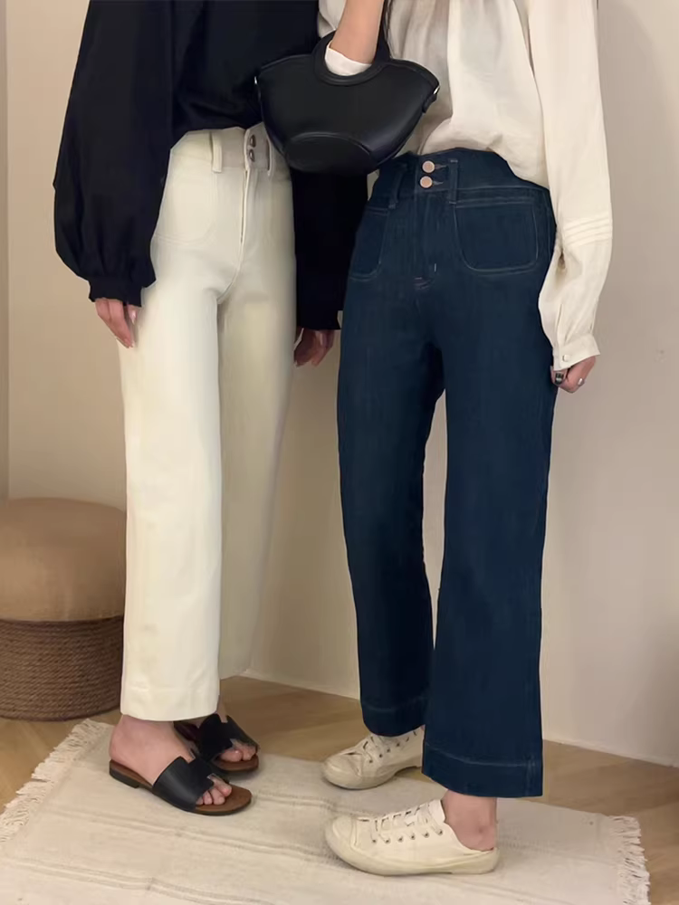 Quần ống loe kiểu mới 2025 dành cho bé gái, quần jeans co giãn lưng cao, quần ống lửng ôm dáng cho trẻ lớn, quần ống thẳng cho bé gái nhỏ nhắn