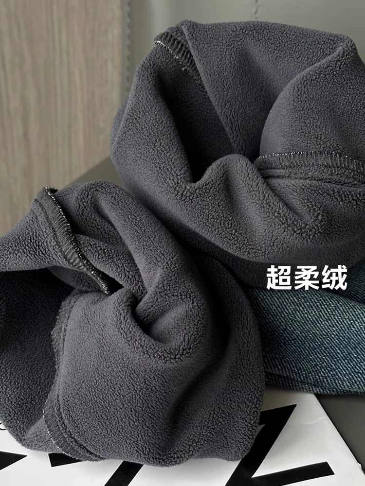 Quần jeans xòe cạp cao đơn giản đa năng mùa đông cho bé gái, quần ống loe dày lót lông giữ ấm