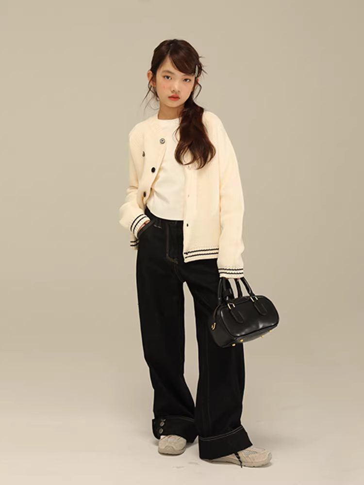 Quần ống đứng cho bé gái 25 quần jean trẻ em sành điệu thu đông quần đa năng cho trẻ lớn quần ống rộng thời trang nhỏ nhắn