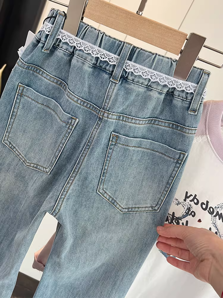 Quần bò xòe dáng ôm cho bé gái, kiểu mới xuân thu 2025, quần dài thun co giãn cho trẻ lớn