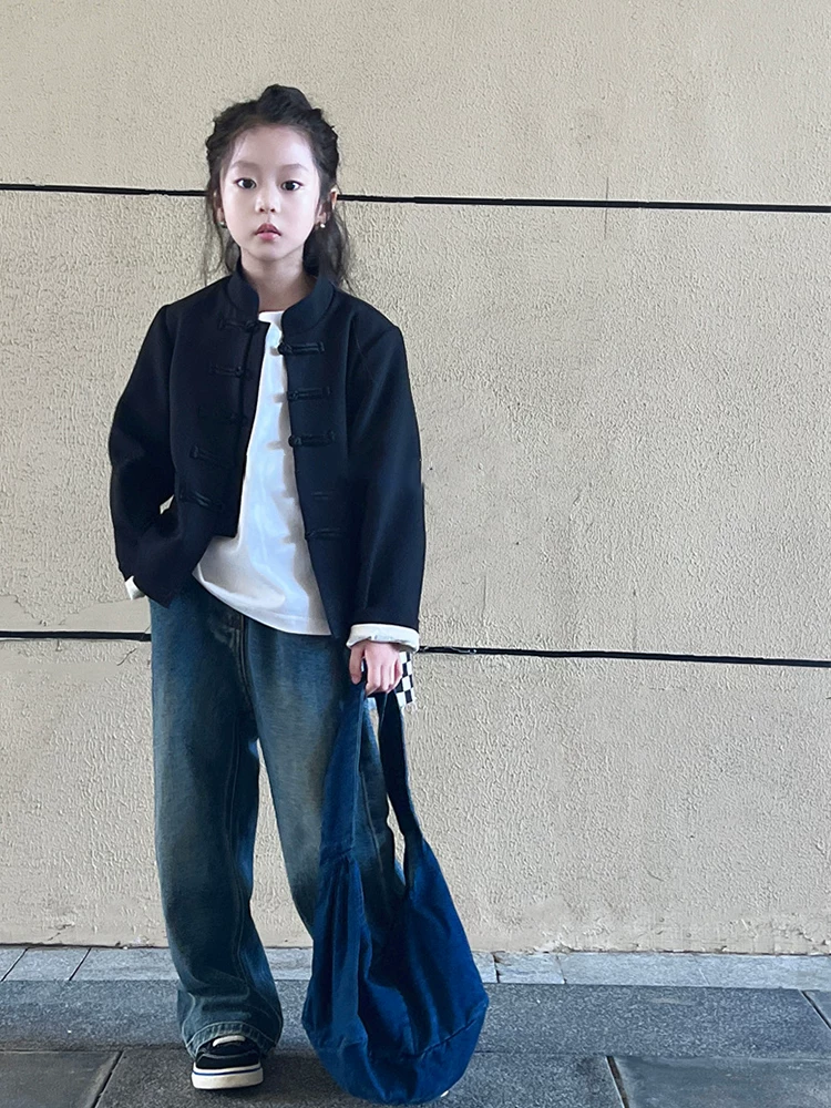 Quần jeans trẻ em xuân thu 2025, quần ống rộng bé trai bé gái, quần dài mùa thu, kiểu Hàn Quốc thời trang cá tính, quần mát mẻ