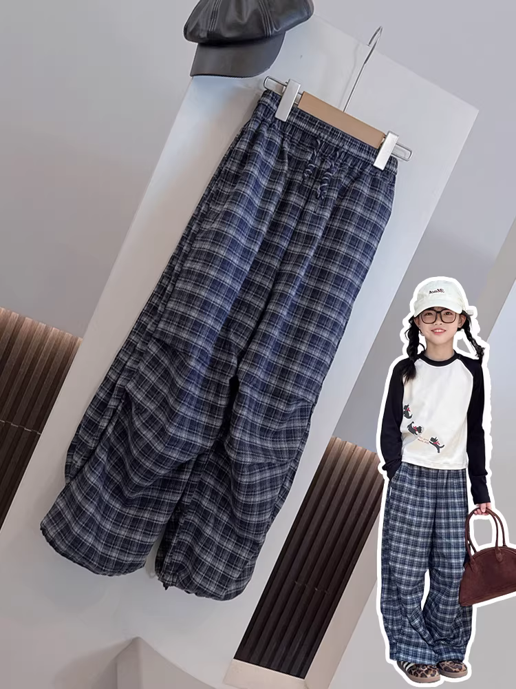 Quần kẻ sọc thường ngày cho bé trai và bé gái mùa thu quần thẳng mới dành cho trẻ em cỡ vừa và lớn quần cong dành cho trẻ em quần cà rốt quần dài nhỏ nhắn