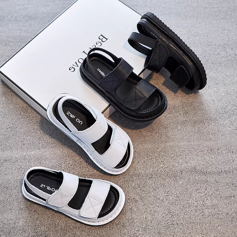 Dép da thật trẻ em mùa hè 2025 kiểu mới, dép bé trai đế mềm chống trơn, mũi kín bảo vệ ngón chân, giày trẻ em, giày đi biển cho bé gái