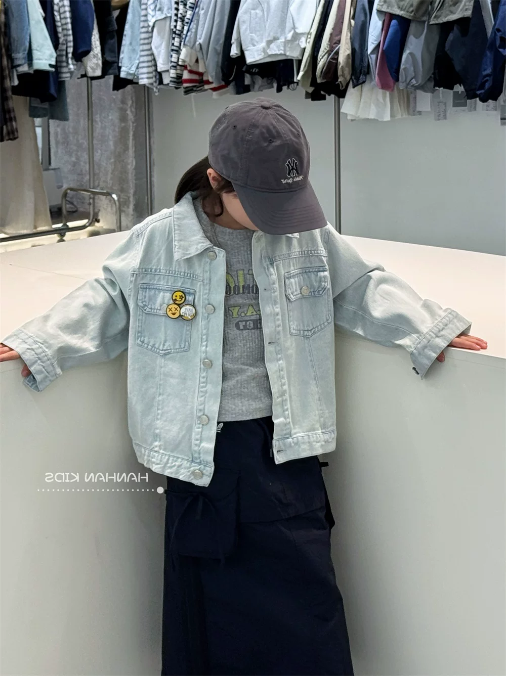 Áo khoác denim dành cho nữ, áo khoác phong cách hợp thời trang xuân thu, áo dài tay, quần áo trẻ em, áo khoác denim xuân thu dành cho bé trai lớn hơn