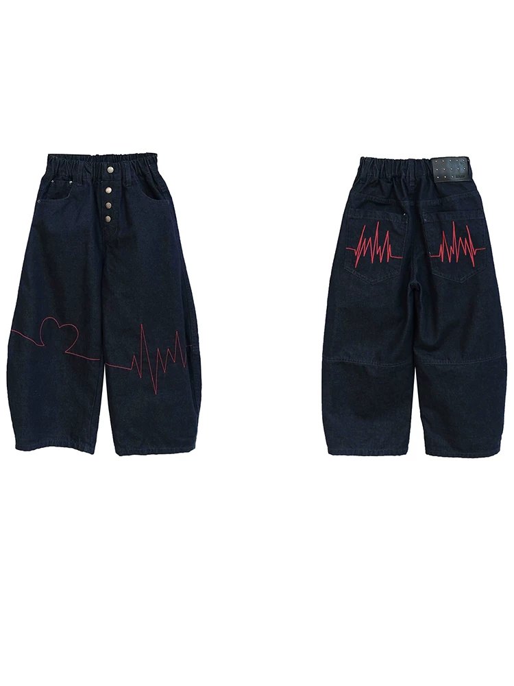 Quần jeans bé trai và bé gái thu đông 2025 kiểu mới, quần trẻ em rộng rãi, thoải mái, quần dài dáng thẳng cho trẻ trung bình và lớn, quần kiểu kiếm, quần dài bố mẹ và con.