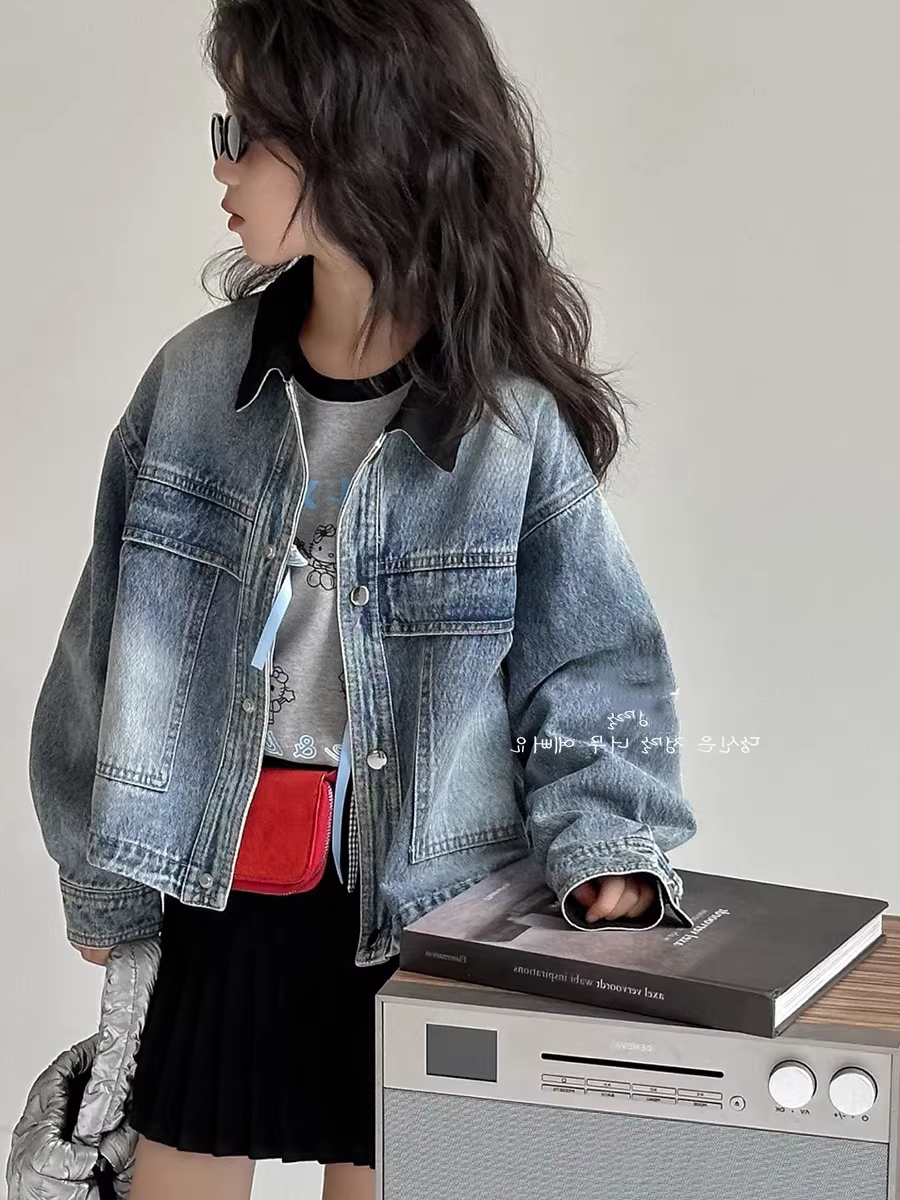 Áo khoác denim bé gái mùa thu áo dài tay phong cách Hàn Quốc quần áo trẻ em áo khoác sành điệu cho bé gái quần áo trẻ em bé trai hợp thời trang