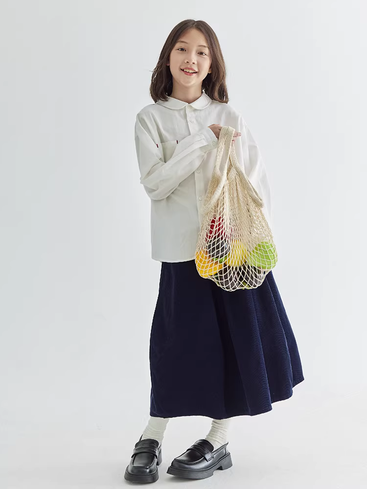 25 bộ trang phục mùa xuân mới cho bố mẹ và con, áo kiểu Peter Pan màu trơn, áo trẻ em dễ thương và thanh lịch, áo sơ mi thường ngày cho trẻ lớn