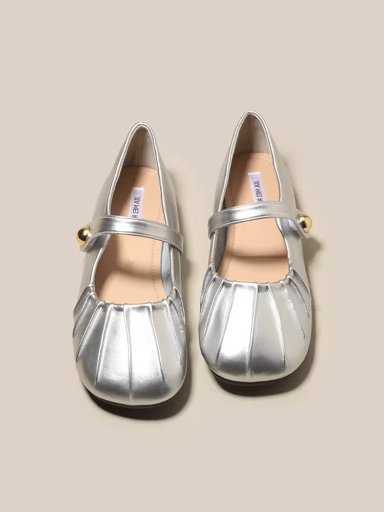 Giày da nữ bé gái 2025 kiểu mới sang trọng, giày công chúa trẻ em, giày bệt màu bạc, giày biểu diễn múa ba lê, giày đế mềm kiểu Mary Jane