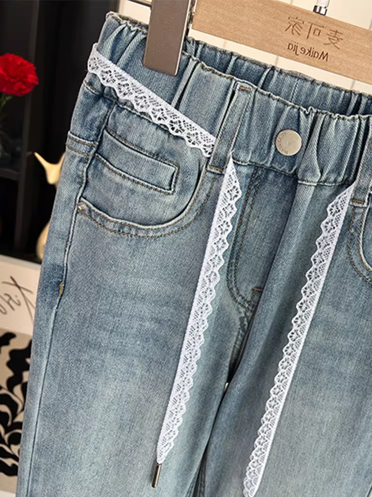 Quần bò xòe dáng ôm cho bé gái, kiểu mới xuân thu 2025, quần dài thun co giãn cho trẻ lớn