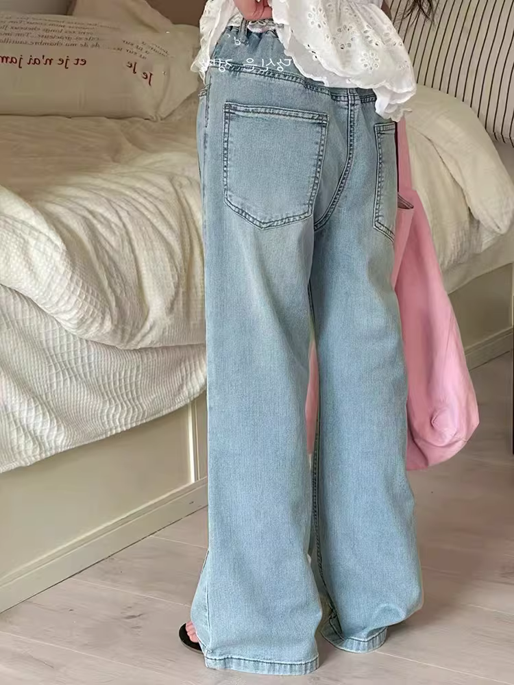 Quần ống loe phối dây ren cho bé gái xuân hè 2025, quần hè mới cho trẻ lớn, quần jean ôm dáng, chất liệu mỏng