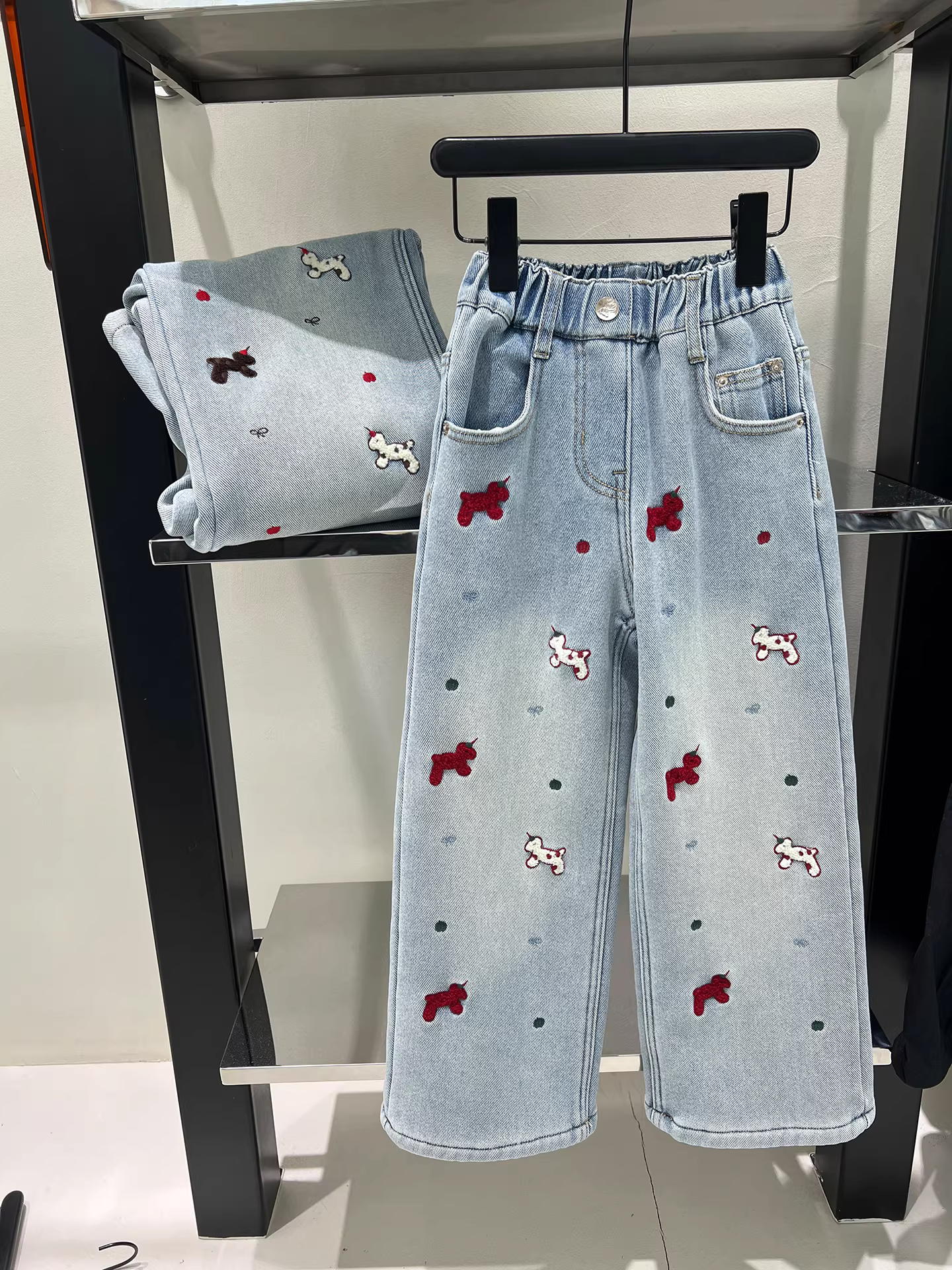 Quần denim ống thẳng có lót lông cừu mùa đông dành cho nữ, quần ống rộng siêu mềm, quần dài chạm sàn, quần dài nhỏ nhắn, hợp thời trang.