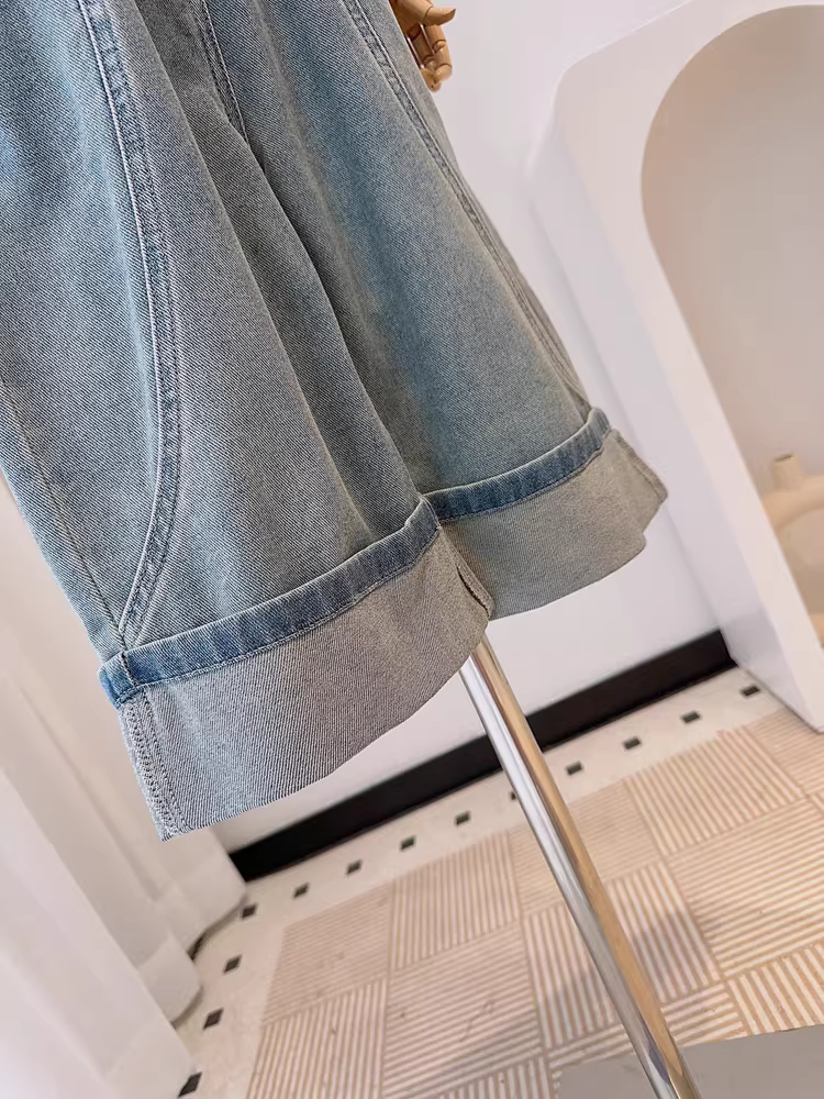 Quần short denim cho bé gái và bé trai, quần capri, quần áo trẻ em, phong cách hợp thời trang mùa hè, quần dài vừa phải, co giãn, ống thẳng, dáng rộng, giản dị, kiểu dáng mỏng.