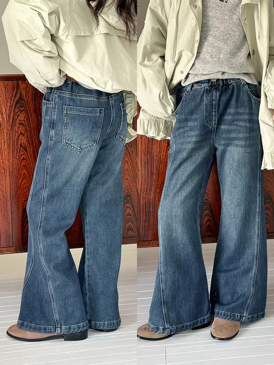 Quần áo trẻ em quần jean ống loe bé gái mùa thu quần dài trẻ em mới phong cách giản dị đa năng quần ống rộng dáng thẳng rộng rãi