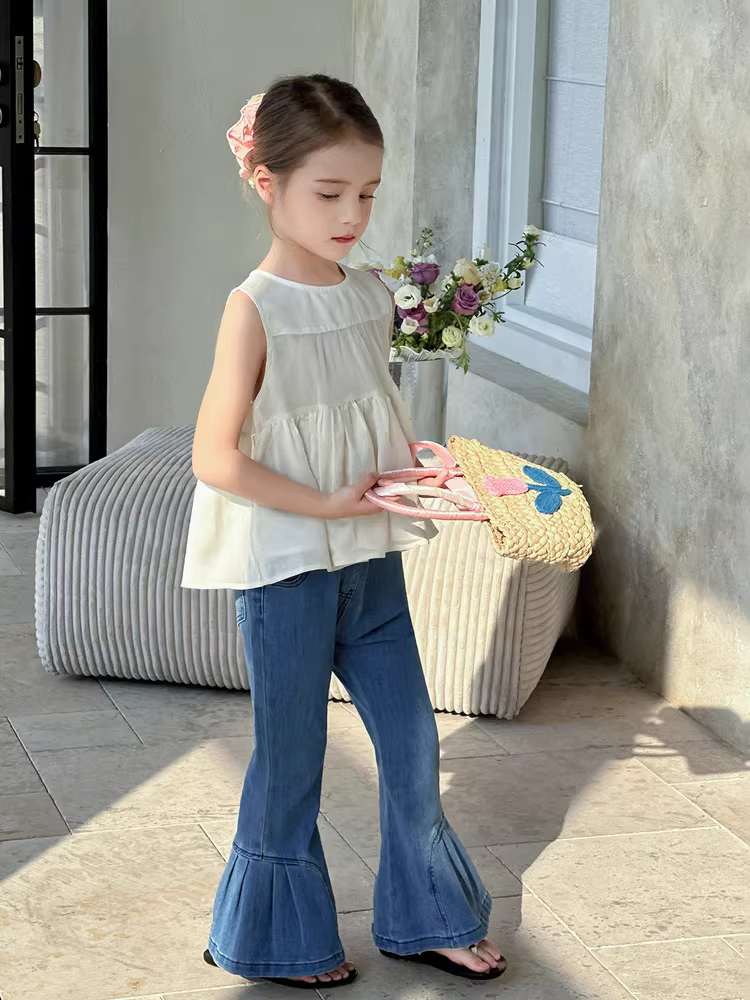 Quần jeans loe nữ bé gái xuân hè 2025, quần đơn, quần trẻ em, quần dài thường ngày, quần thời trang trẻ em nữ, quần trẻ em sành điệu