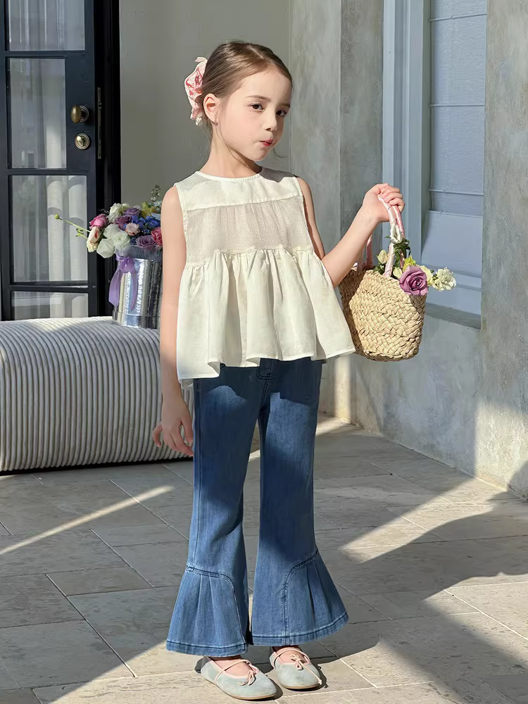 Quần jeans loe nữ bé gái xuân hè 2025, quần đơn, quần trẻ em, quần dài thường ngày, quần thời trang trẻ em nữ, quần trẻ em sành điệu