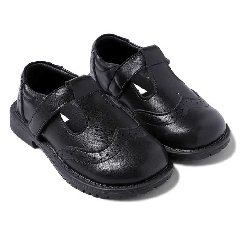 Giày trẻ em, giày da đen cho bé gái, kiểu dáng mới xuân thu, giày công chúa đế mềm phong cách Anh cho trẻ em, giày đế bằng Velcro