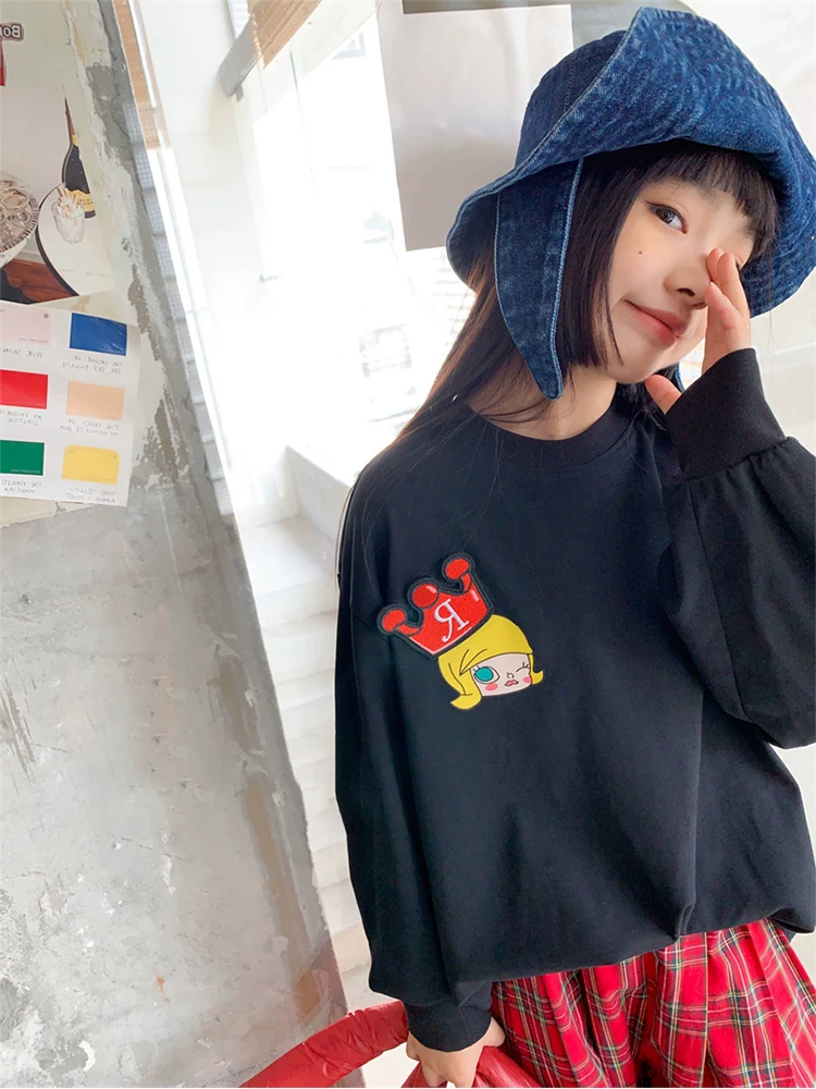 Áo thun dài tay bé gái xuân thu 2025 kiểu Hàn Quốc in chữ, áo thun cotton nguyên chất cho bé trai