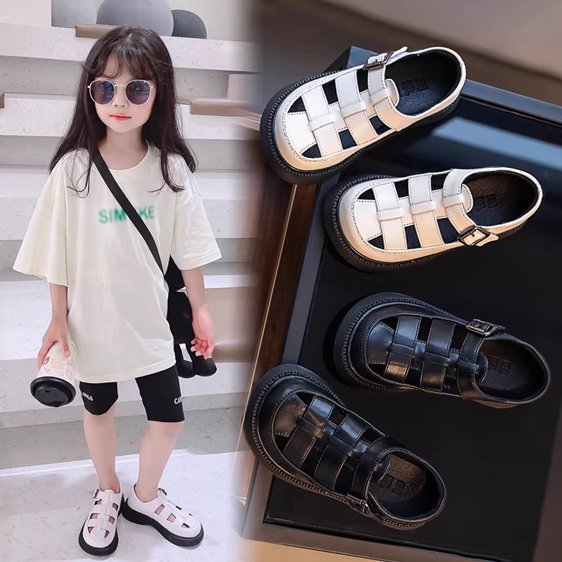 Giày mùa hè cho bé gái, dép La Mã kín mũi cho trẻ lớn, kiểu mới 2025, giày công chúa đi biển đế mềm cho trẻ em.