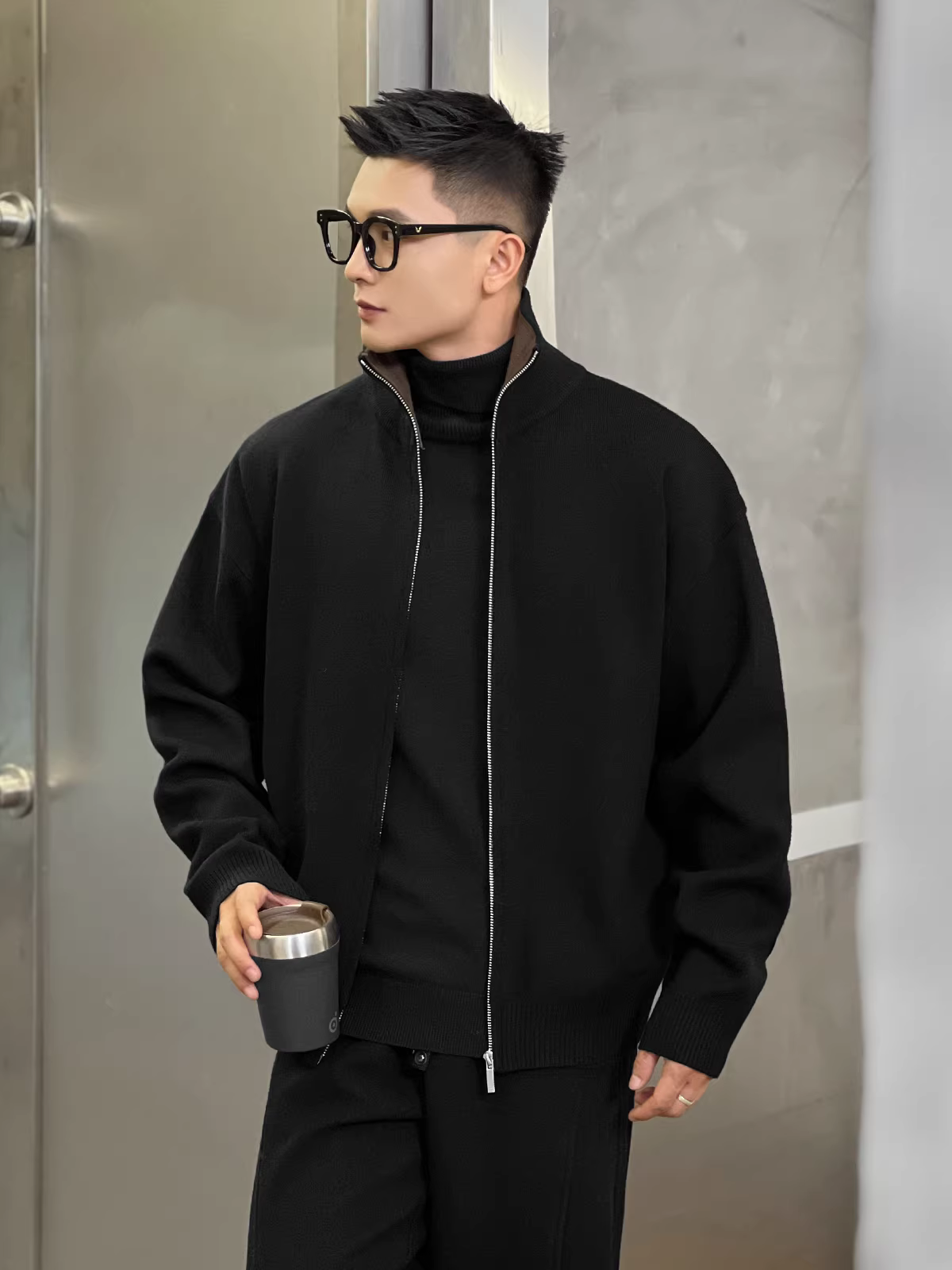 Trang phục mùa đông số 22, phong cách tiền cổ điển, áo cardigan phối màu, áo len dệt kim rộng rãi và ấm áp, áo khoác nam.