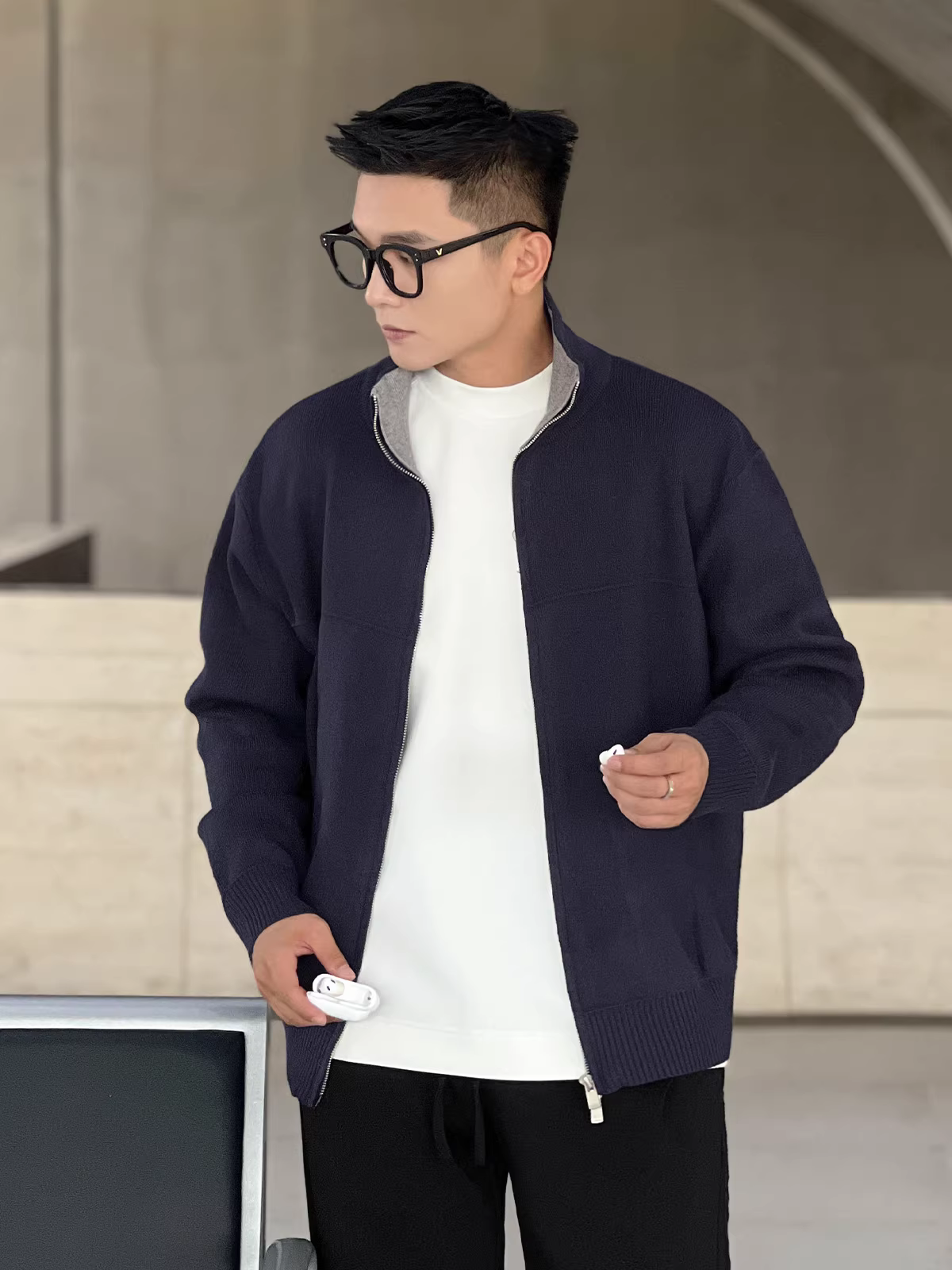 Áo cardigan sành điệu số 22 có cổ đứng, áo len dệt kim dành cho nam, mùa thu đông, áo khoác len vừa vặn, mát mẻ và sạch sẽ.