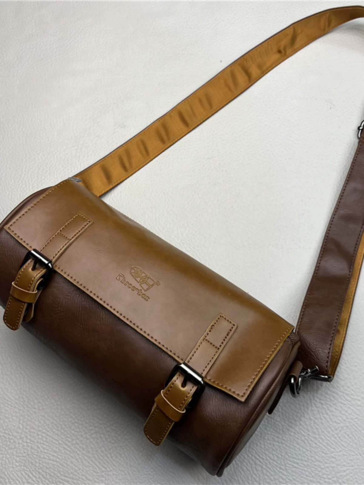 Túi đeo vai thời trang phong cách Hàn Quốc Threebox dành cho nam, unisex, kiểu dáng bình thường, balo hình trụ, túi đeo chéo, túi messenger dành cho người đi xe máy