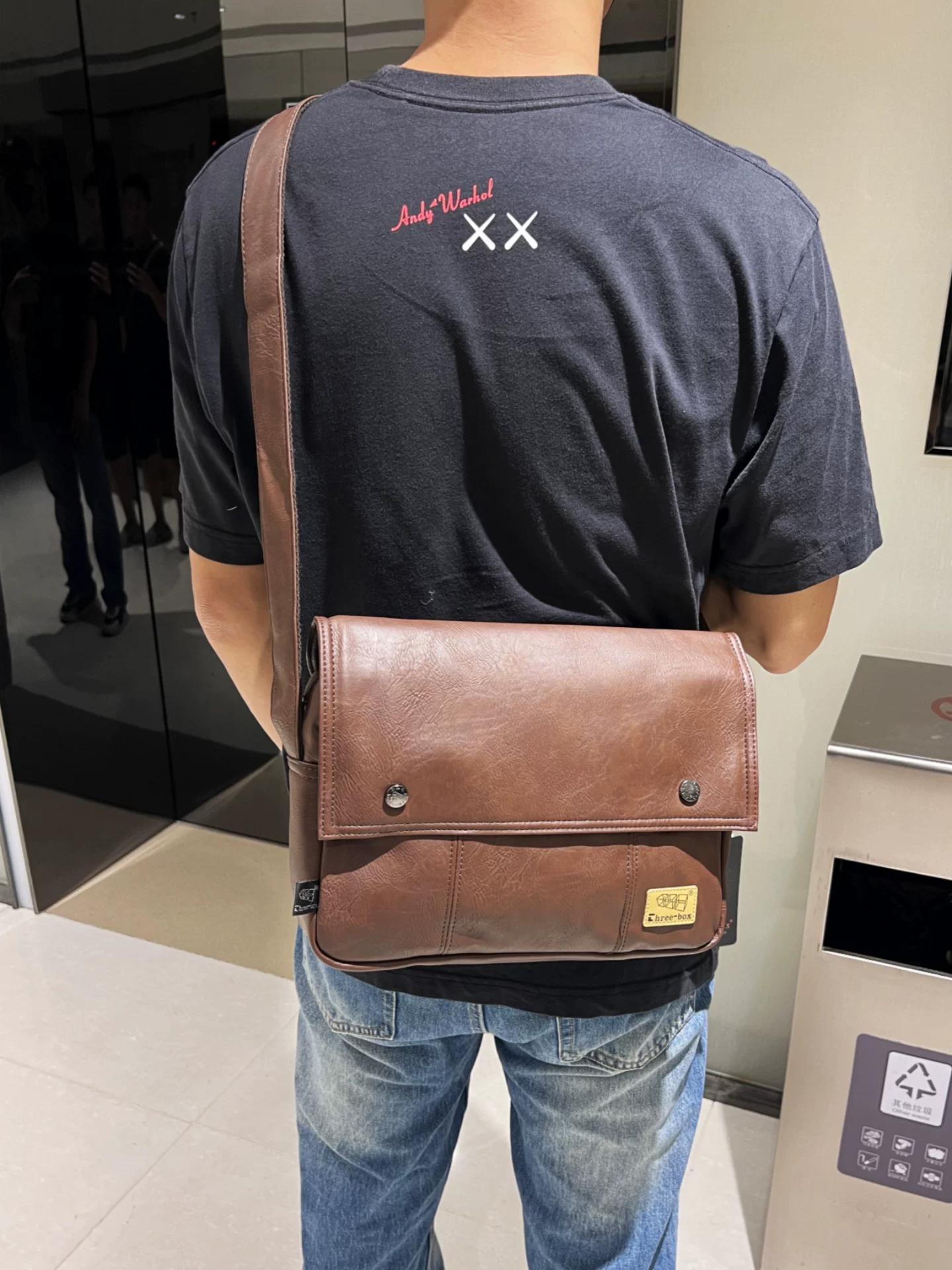 Túi đeo vai nam phong cách Hàn Quốc ba hộp chất liệu da thật túi xách nam thể thao thông thường túi đeo chéo túi đựng ipad