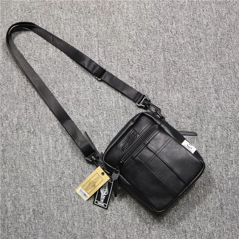 how2play túi đeo vai nam bằng da mềm theo phong cách thời trang theo chiều dọc, phong cách giản dị, hợp thời trang, phong cách Nhật Bản, túi đeo chéo nhỏ, túi vuông nhỏ màu đen dành cho nam