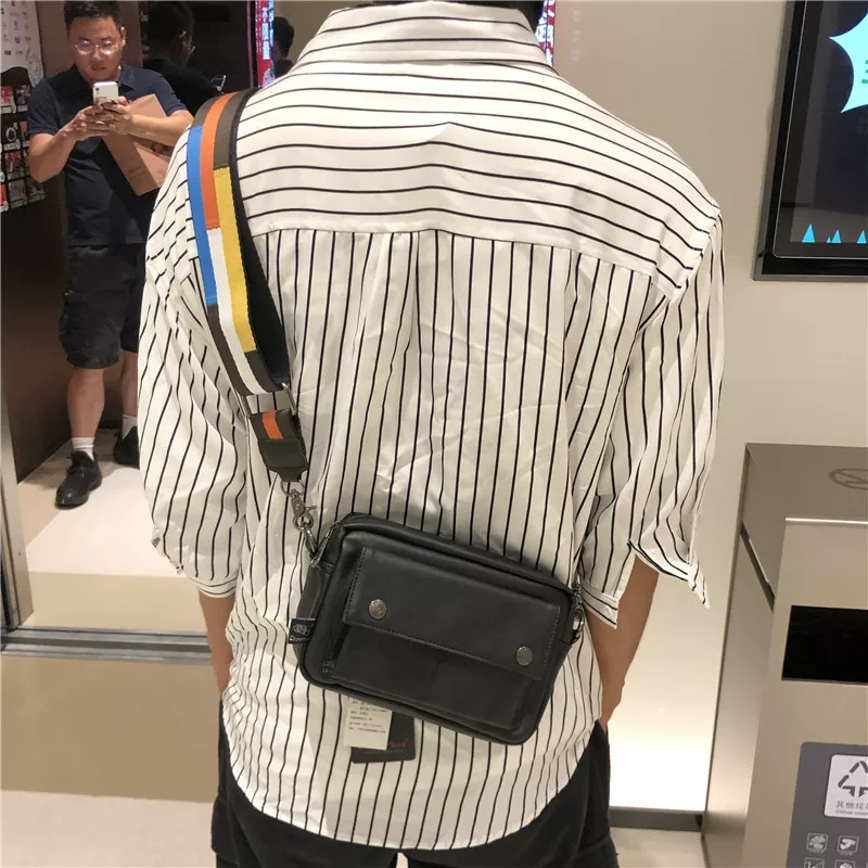 Túi đeo vai nam phong cách Nhật Bản threebox, túi đeo chéo có dây ruy băng thương hiệu thời trang, ba lô nhỏ ngoài trời theo phong cách hip-hop cổ điển