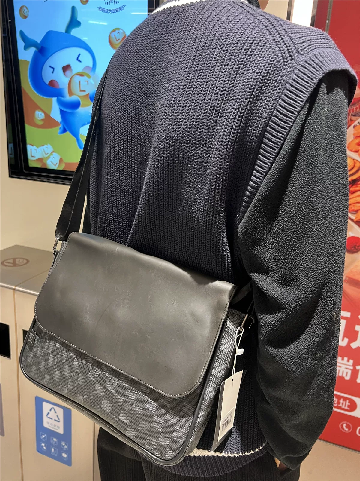 Bộ ba túi nam mới thời trang, họa tiết ca rô, đeo chéo, unisex, đựng máy tính bảng