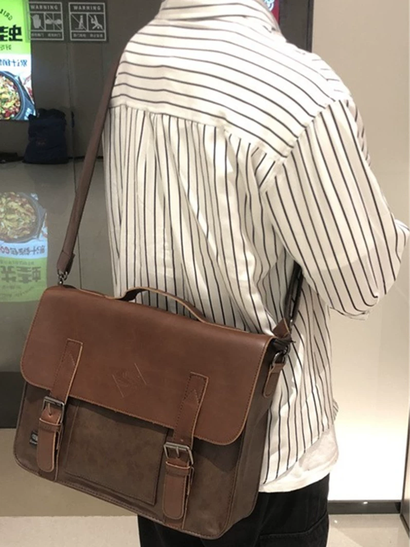 Túi xách nam phong cách Nhật Bản ba ngăn kiểu retro, túi đeo vai công sở, túi đeo chéo nữ, cặp đựng tài liệu, túi đựng máy tính