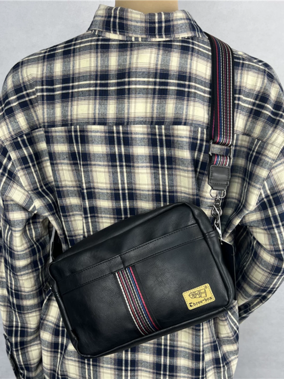 Túi xách nam thời trang threebox, túi đeo vai nam sọc ruy băng, túi đeo chéo ngoài trời hợp thời trang, ba lô nữ