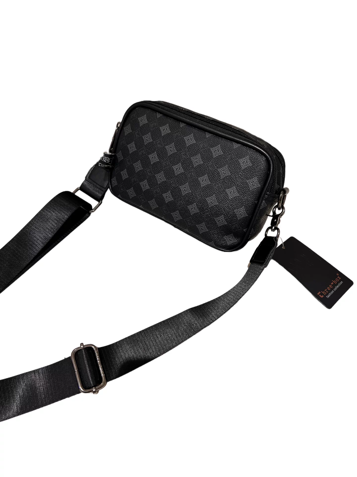 Túi đeo chéo họa tiết ba hộp, túi đeo vai nam thông thường, túi đeo chéo nhỏ phong cách đường phố thời trang, ví kẻ sọc unisex