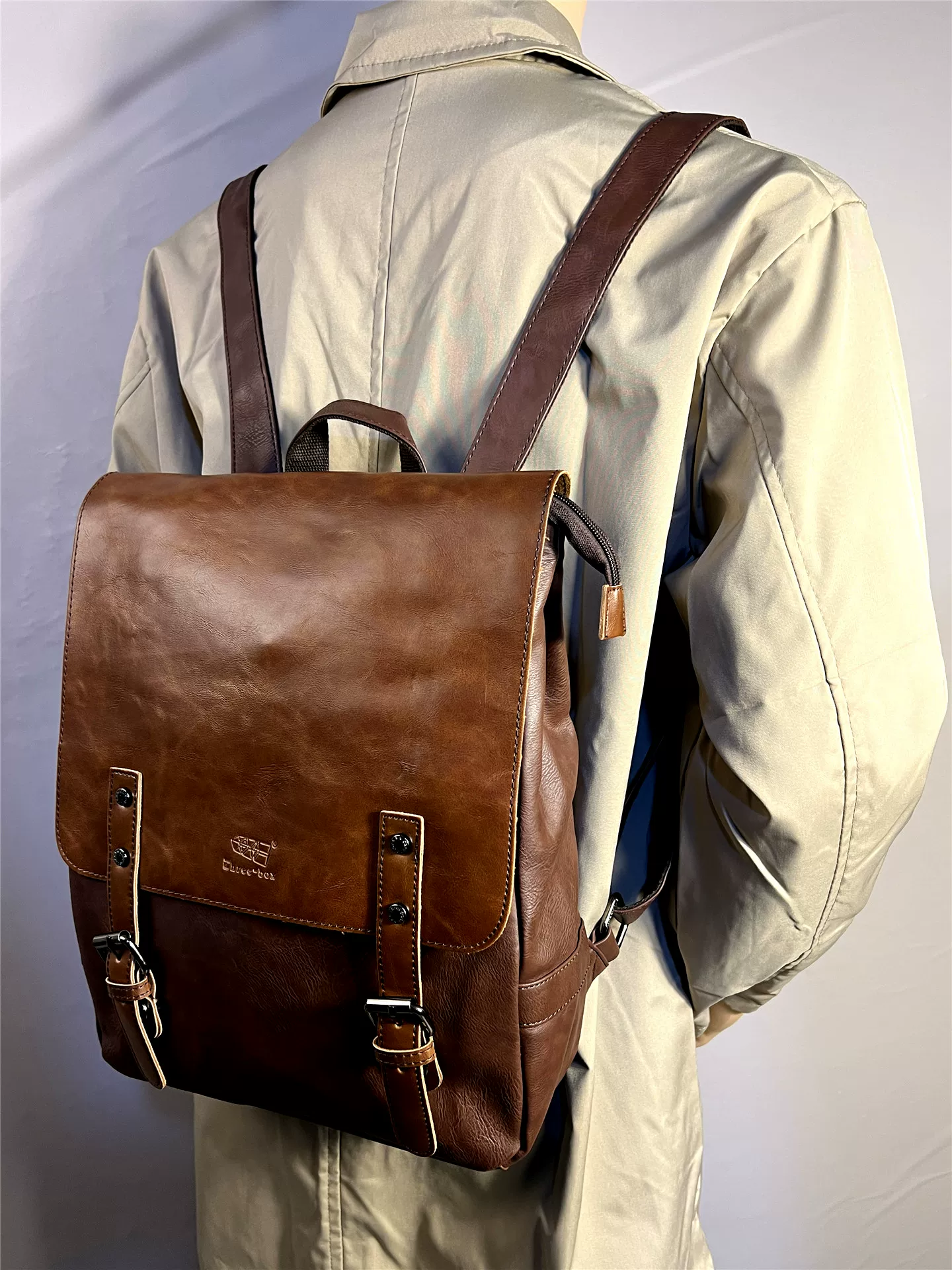 Ba hộp ba lô thời trang dã ngoại, túi xách nam phong cách Hàn Quốc, ba lô du lịch, cặp đi học học sinh cấp 3 chất liệu PU dung tích lớn