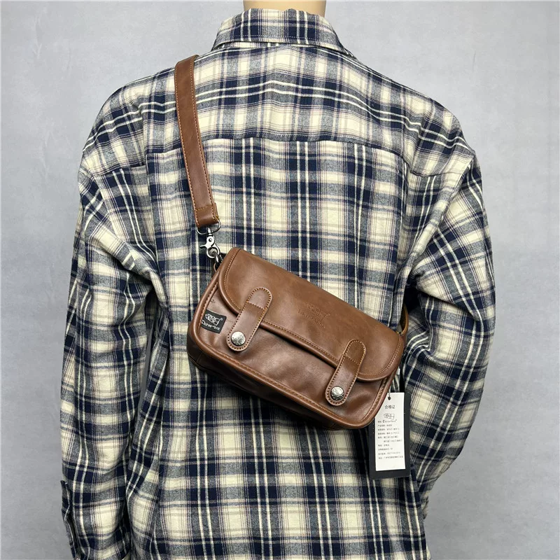 Túi đeo chéo nam Threebox hợp thời trang phong cách Hàn Quốc và Nhật Bản Túi xách nam hợp thời trang phong cách retro giản dị có nắp đeo vai đơn ba lô đeo chéo nữ