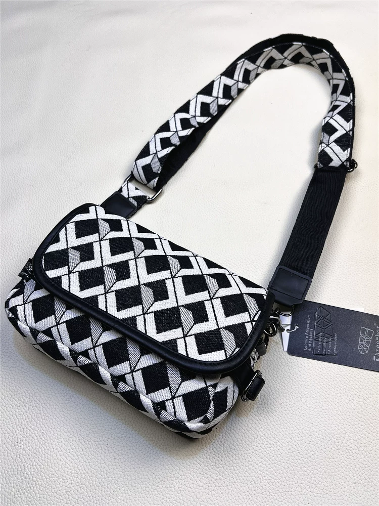 Túi đeo chéo vải bố phong cách Hàn Quốc mùa hè 2025, unisex, thời trang, kiểu dáng giản dị, đa năng, nhỏ gọn, họa tiết ca rô