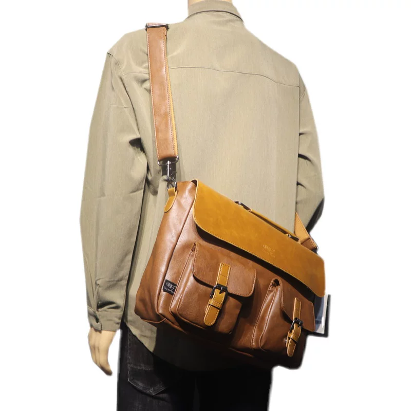 Túi xách nam ba ngăn kiểu dáng ngang phong cách doanh nhân phong cách Nhật Bản unisex retro túi đeo vai thông thường đeo chéo ba lô lớn