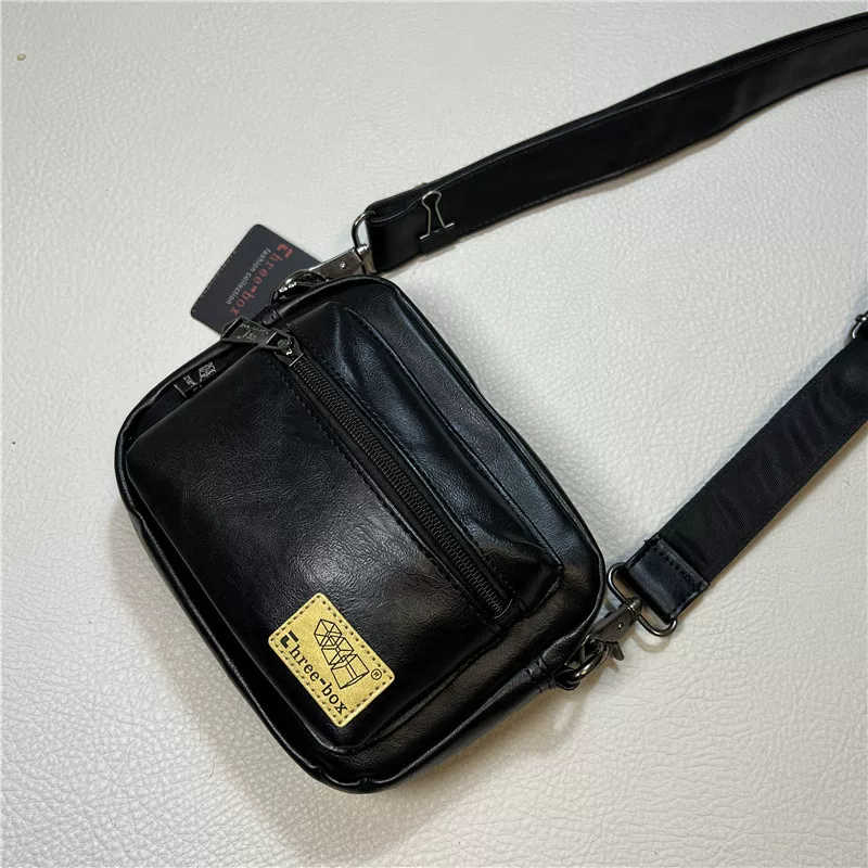 Túi đeo chéo nam thời trang Threebox phong cách Nhật Bản Anh quốc, unisex, thời thượng, dùng ngoài trời, chất liệu PU