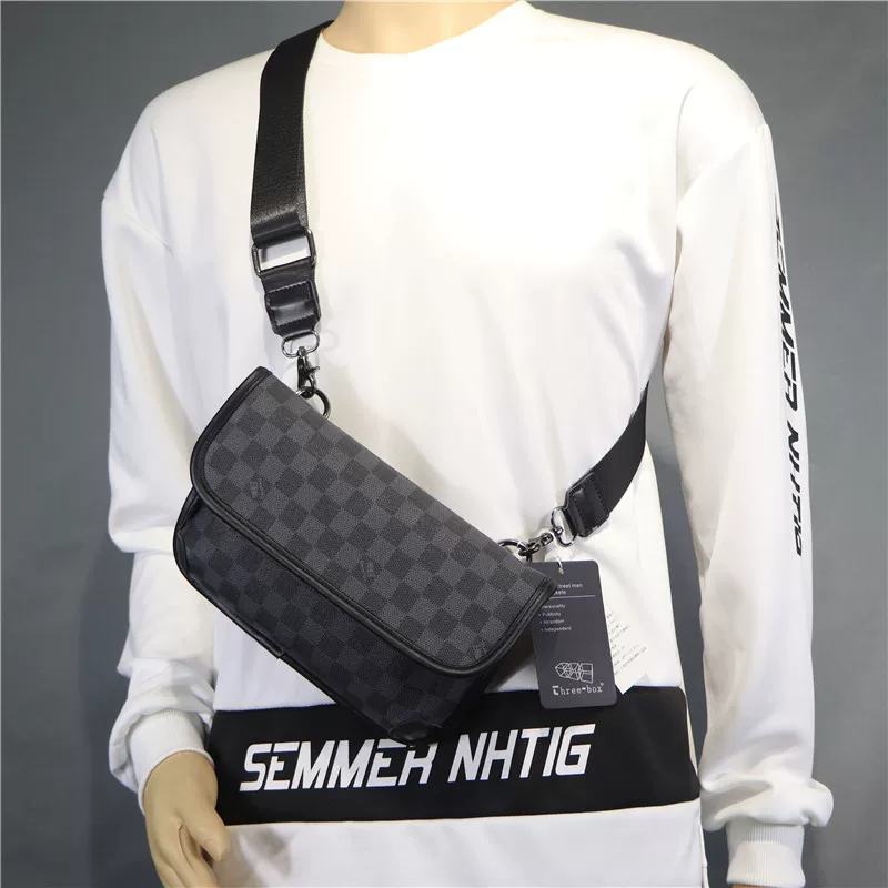 Túi đeo vai nam ba ngăn mới năm 2024, túi đeo chéo đơn giản dành cho nam và nữ, ba lô kẻ caro, túi cầm tay thường ngày