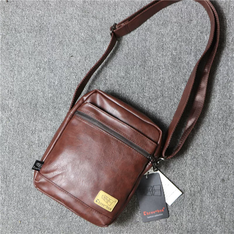 Túi đeo vai nam Threebox phong cách Nhật Bản đeo chéo nam phong cách retro hợp thời trang ba lô da mềm hình vuông túi xách