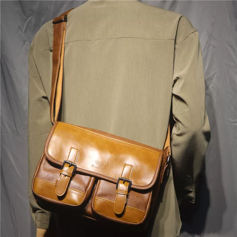 Túi đeo chéo nam hợp thời trang threebox, túi đeo vai thông thường thời trang dành cho giới trẻ, túi đeo chéo cổ điển PU Nhật Bản và Hàn Quốc