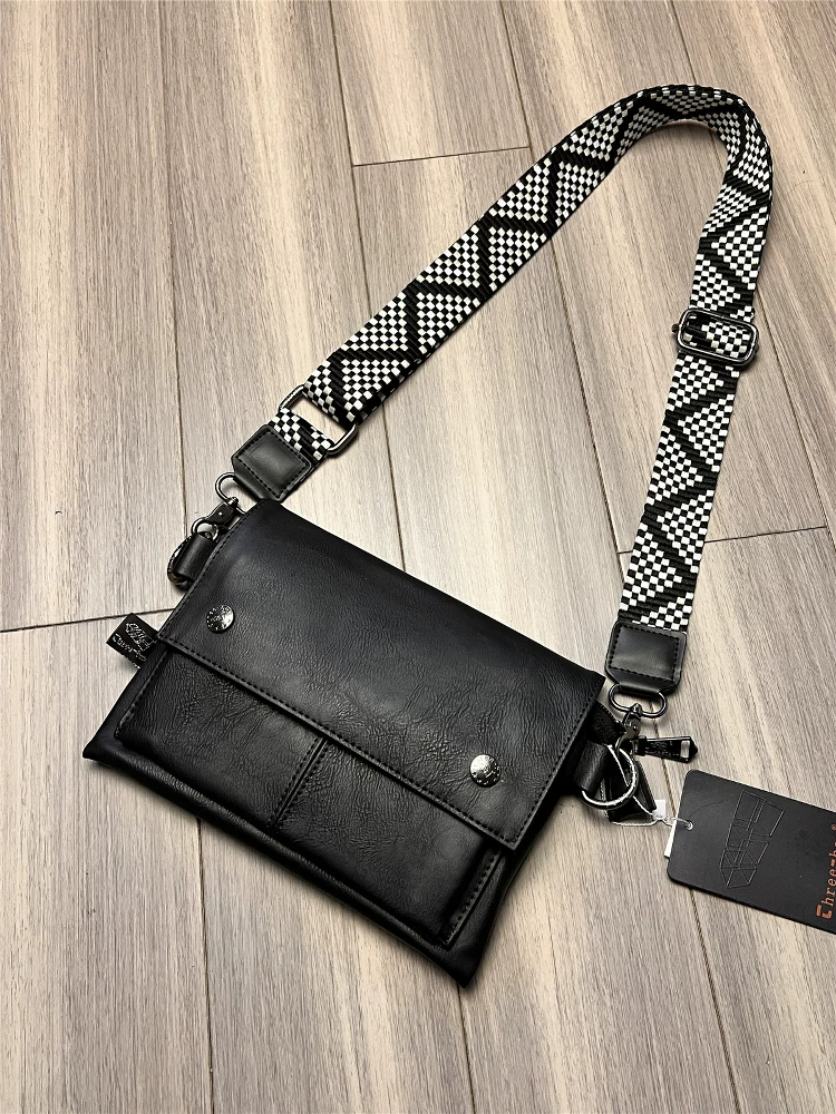 Túi đeo vai nhỏ ba ngăn kiểu Nhật Bản, túi đeo chéo nam, ba lô đeo ngực, túi đựng tiền xu và điện thoại ôm sát người