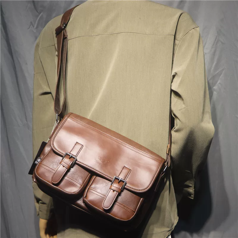 Túi đeo chéo nam hợp thời trang threebox, túi đeo vai thông thường thời trang dành cho giới trẻ, túi đeo chéo cổ điển PU Nhật Bản và Hàn Quốc