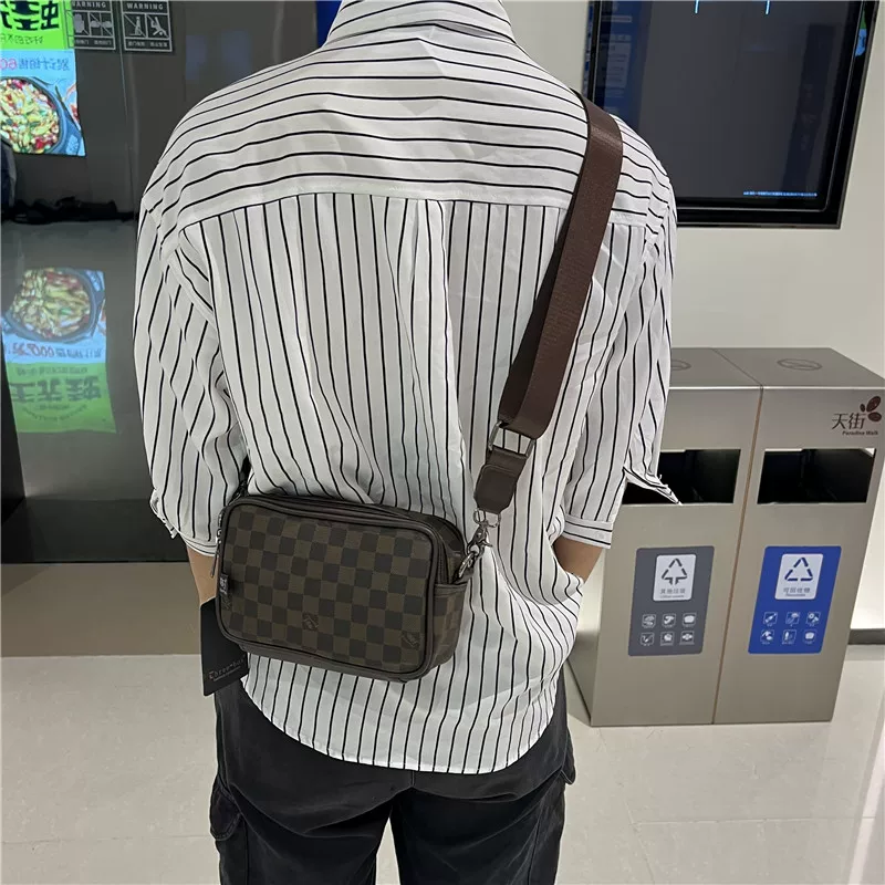 Ba hộp túi đeo chéo nam kẻ sọc thời trang, túi đeo vai unisex thương hiệu hợp thời trang, ba lô nhỏ đeo chéo kẻ sọc Nhật Bản và Hàn Quốc.