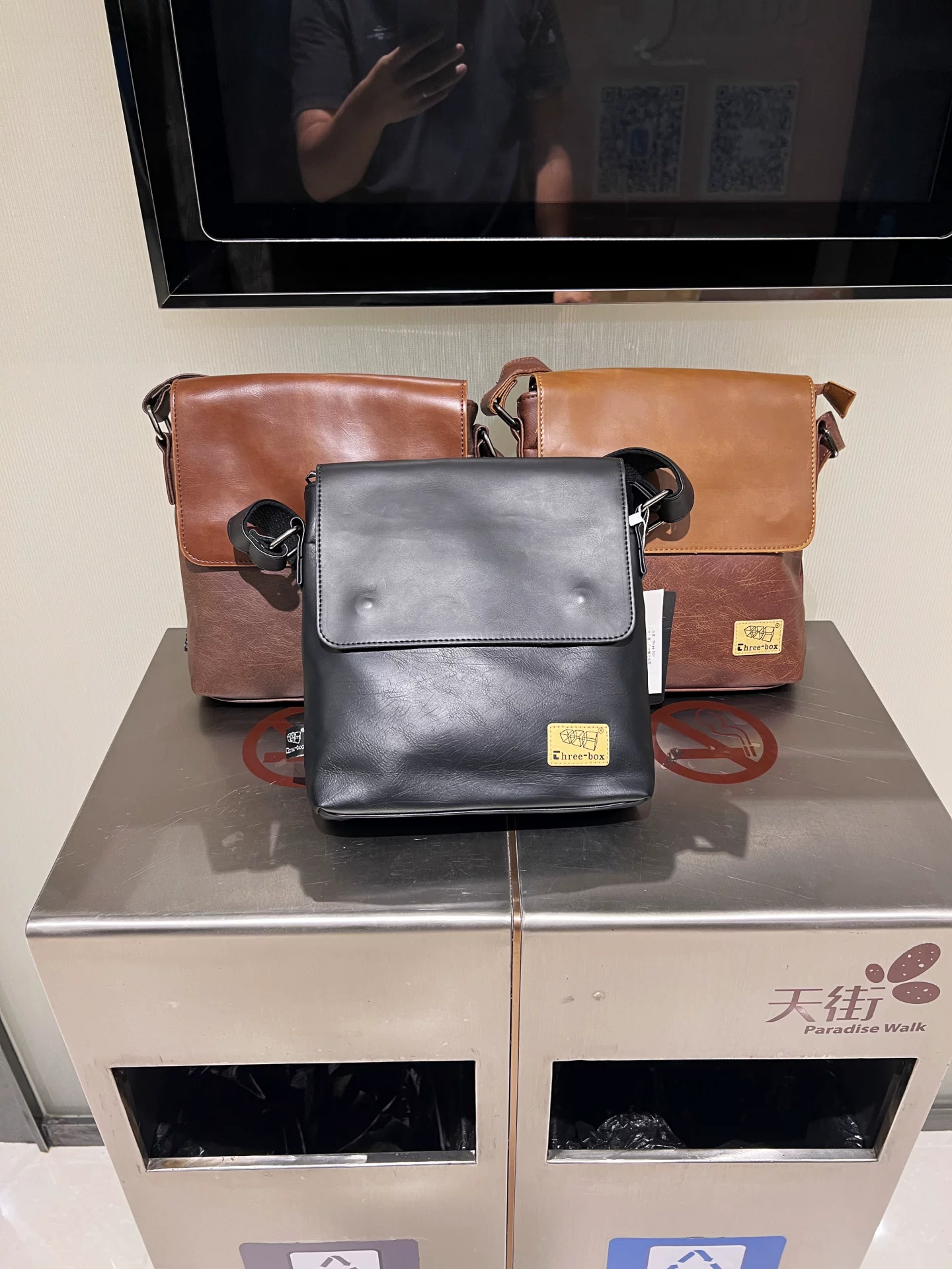 Túi đeo chéo ba ngăn phong cách Hàn Quốc chất liệu da thật dành cho nam, túi đeo vai dọc, ba lô xách tay phong cách Anh Quốc dành cho nam và nữ