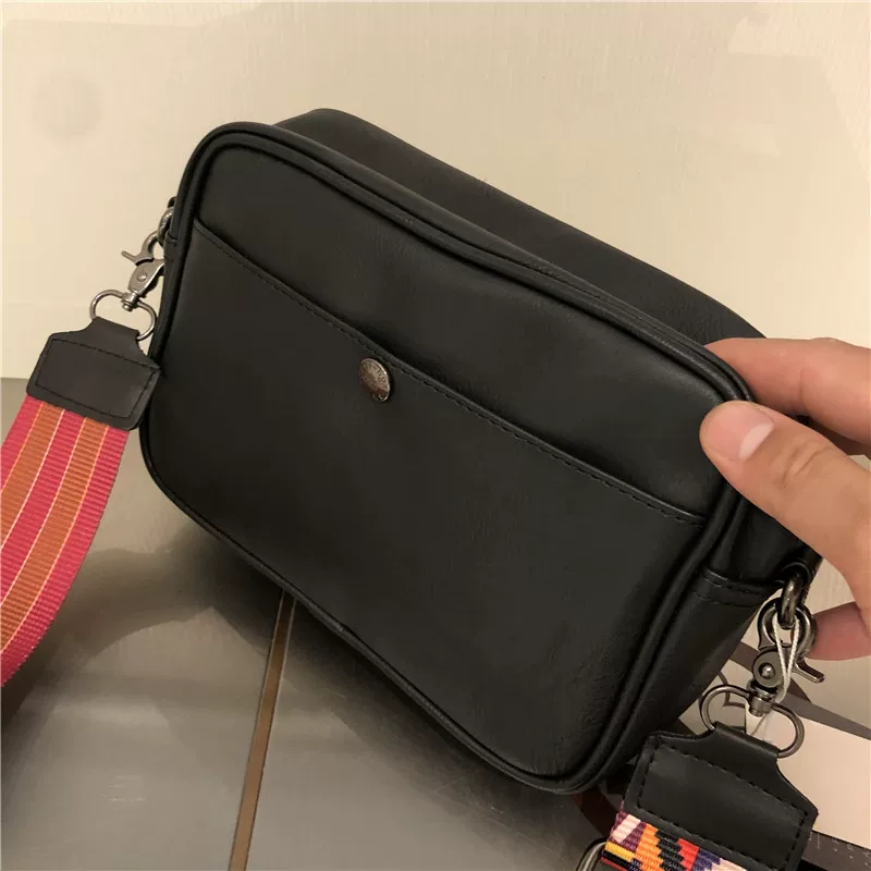 Túi đeo chéo nam sọc thời trang Nhật Bản và Hàn Quốc ba ngăn, phong cách hip-hop, unisex, chất liệu PU thời trang