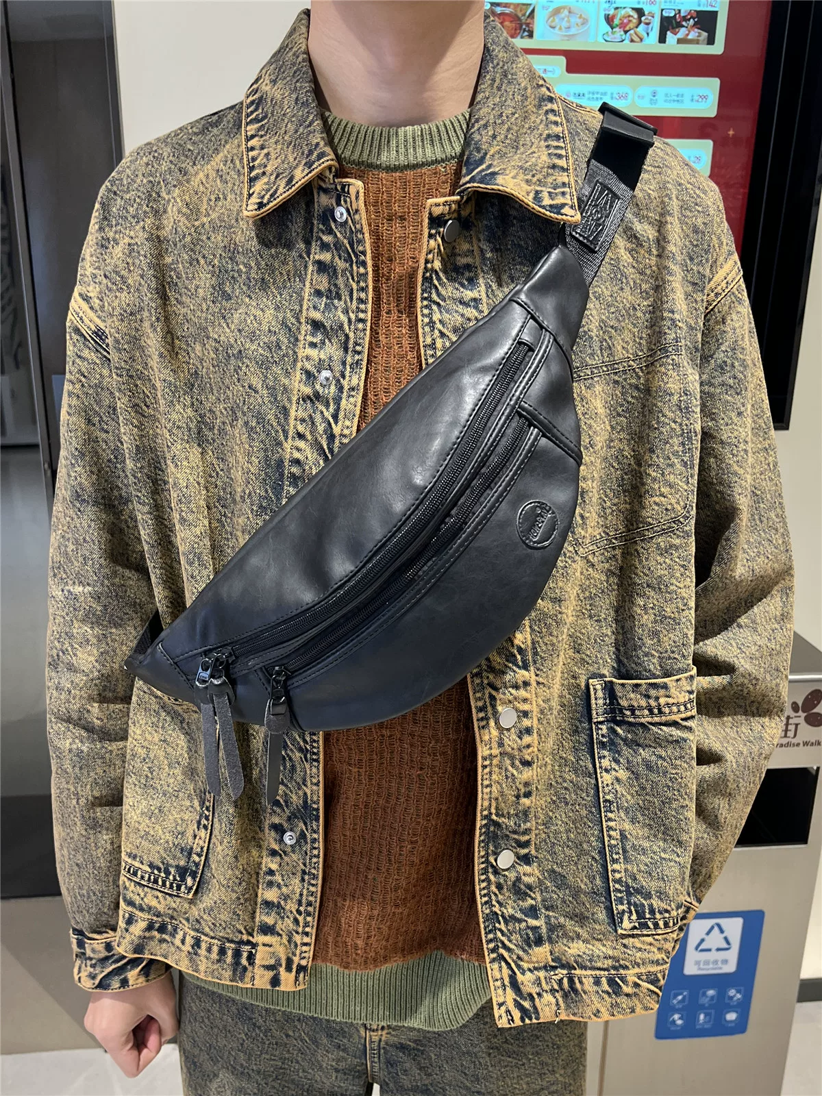 how2play Túi đeo chéo nam phong cách Hồng Kông Túi đeo chéo nam phong cách Nhật Bản và Hàn Quốc Túi đeo vai đơn thời trang Túi đeo thắt lưng Túi đeo chéo xe máy