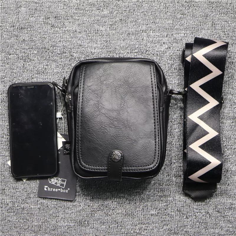 Threebox phiên bản Hàn Quốc phong cách Nhật Bản túi đeo vai nam sọc thời trang đeo chéo dọc túi nhỏ túi đựng điện thoại ví đựng tiền xu