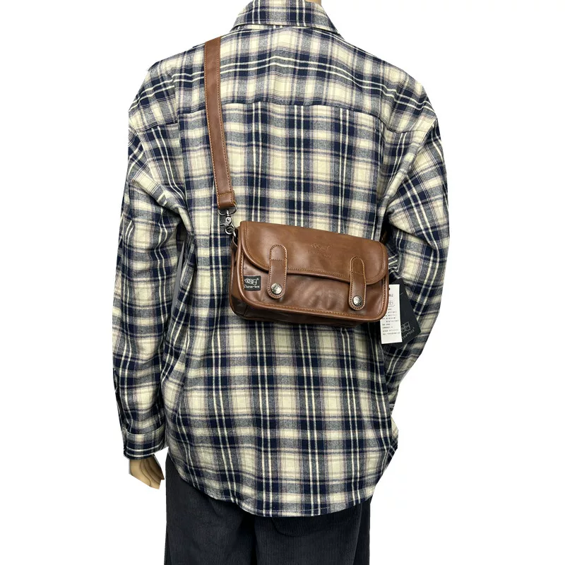 Túi đeo chéo nam Threebox hợp thời trang phong cách Hàn Quốc và Nhật Bản Túi xách nam hợp thời trang phong cách retro giản dị có nắp đeo vai đơn ba lô đeo chéo nữ