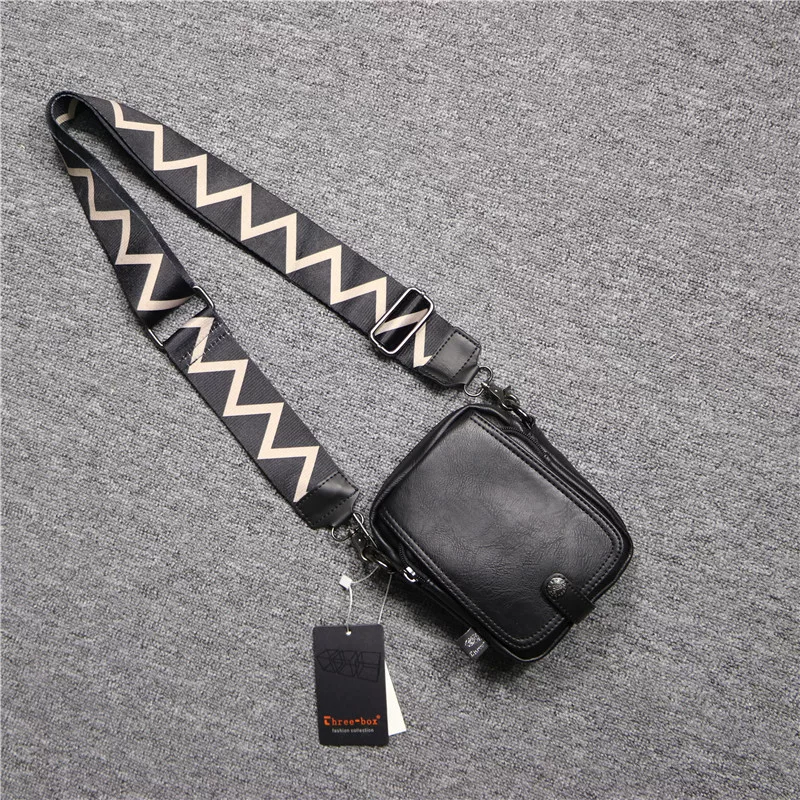 Threebox phiên bản Hàn Quốc phong cách Nhật Bản túi đeo vai nam sọc thời trang đeo chéo dọc túi nhỏ túi đựng điện thoại ví đựng tiền xu